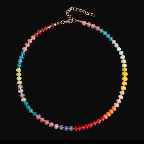 Colorful Rainbow Stone Beaded Choker Necklace 
Adjustable - Picture 6 of 12